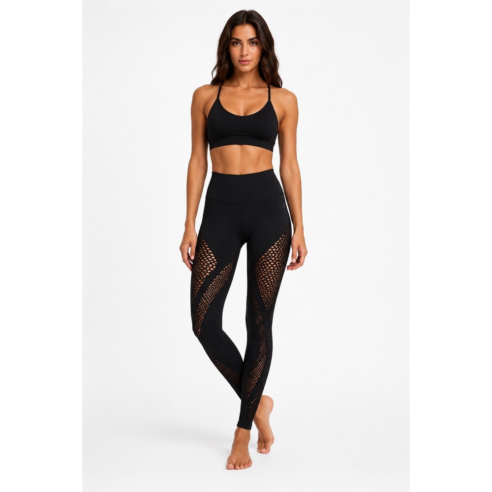 NUX All Net Legging Black Mesh High Waist Moderate Compression Leggings M NWT
